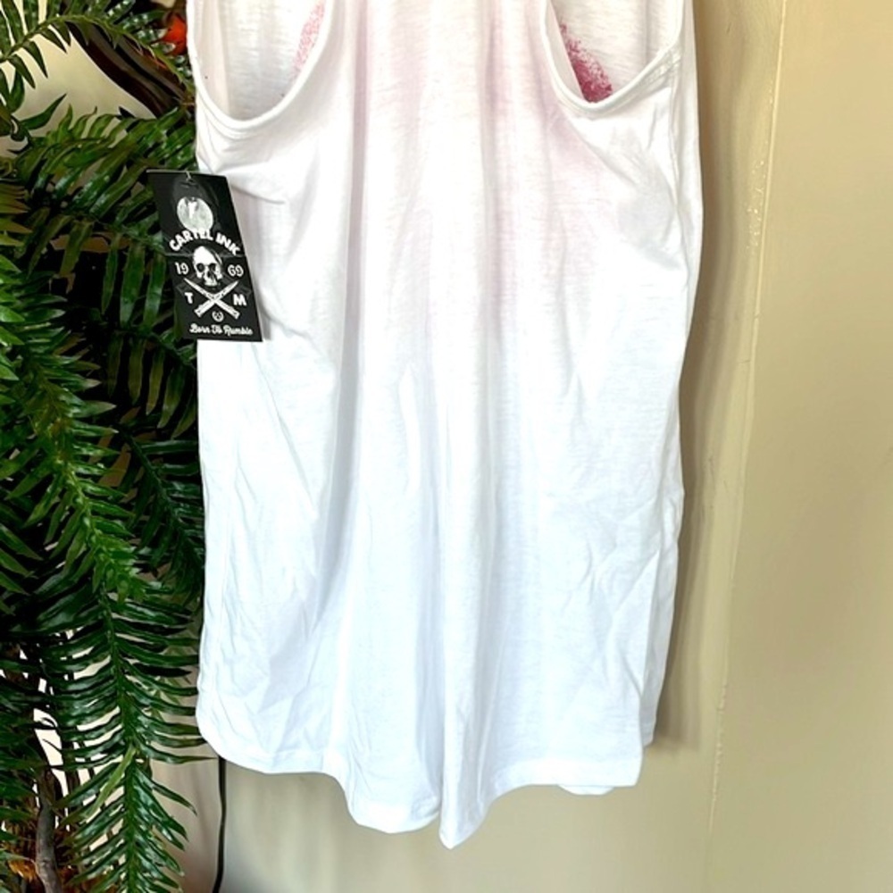 Brand New Cartel Ink White Racerback Tank Top Red Lips Skull Crossbones Punk - Picture 10 of 12